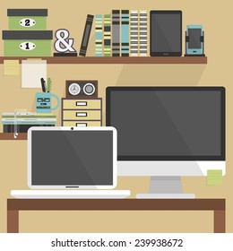 Close up of flat, modern, and organized working place