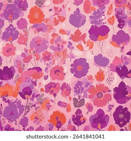 The close flowers create a dynamic and rich whole. The light pink background highlights the bright colors of the pattern. It offers an impressive option for decorative projects and textile designs. 