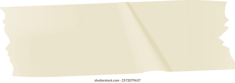 Close up of folded beige masking tape with torn edges, creating a textured, layered effect against a clean white background, highlighting its adhesive utility