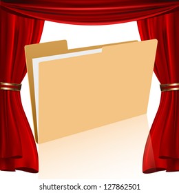 Close folder over red curtain show background. vector design