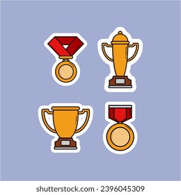 A close up of four different trophy icons suitable for sports websites, award ceremonies, and competition announcements. Ideal for recognizing achievements and celebrating success.