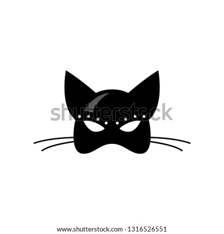 Close up front view of female latex cat mask isolated on white background.