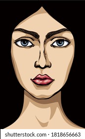 Close front view light pink smile make up backdrop. Freehand outline black ink hand drawn sense element part logo icon sign pictogram design sketchy in retro art doodle engrave print style on paper
