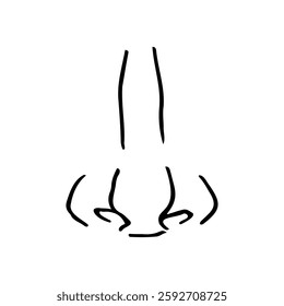 close up full face view of nose with a small hump - hand drawn line art