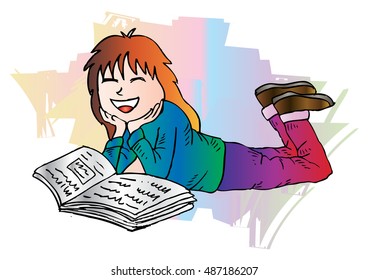 Close up girl reading a book