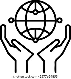Close up of a globe held in hands with network lines connecting cities concept as A macro shot of hands holding a small globe featuring illuminated network lines connecting major c