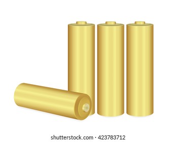 Close up Gold AA batteries over white background,Vector  illustration