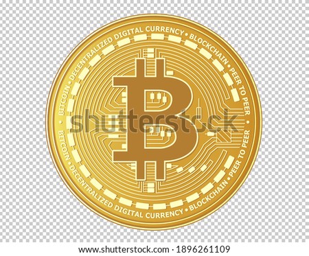 Close up of Golden Bitcoin isolated on background. Symbol of digital money coin. Gold metal coins. Virtual cryptocurrency. Electronic banking. concept vector illustration.
