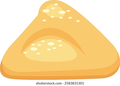 Close up of a golden brown, triangular piece of bread, adorned with sesame seeds, resting against a white backdrop, emphasizing the texture and simplicity of the baked good