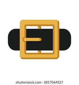 A close up of a golden square buckle with a black belt passing through it