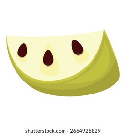 Cerca de una rodaja de manzana verde que revela las semillas y la carne interior
