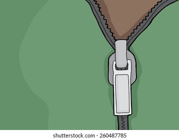 Close up of green sweater with open zipper