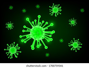 Close up of green virus with black background. Corona Virus. COVID-19.