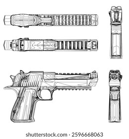 A close up of a gun desert eagle. The gun is a pistol