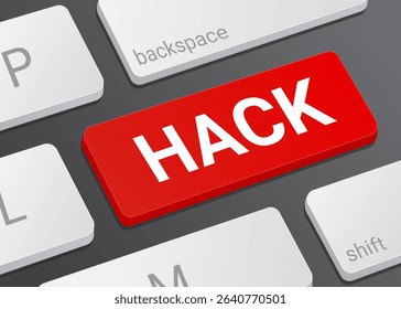 Close up Hack Button on Computer Keyboard with White Text for Cybersecurity Computer Interface and Technology Concept Illustration