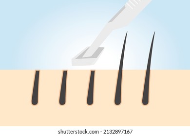 Acercar el pelo afeitado con una navaja en cualquier parte del cuerpo incluye bigote, pierna, brazo, axila, cara. Ilustración sobre la depilación para la belleza.