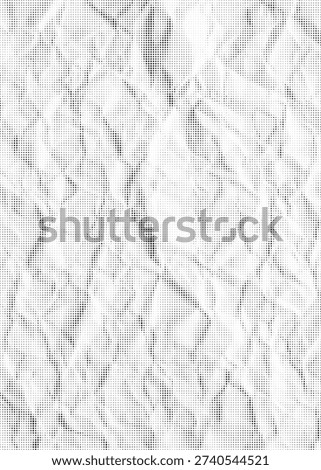 A close up halftone study shows crumpled white paper with visible creases and black dot texture evoking vintage print and tactile minimal abstract mood