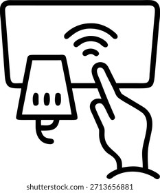 Primer plano de las Configuraciones holográficas de ajuste de mano en el concepto de lámpara inteligente como Una Imagen macro captura una mano que ajusta las Configuraciones holográficas en una lámpara inteligente en una acogedora sala de estar. La cámara enfatiza la interacción y el dispositivo muestra cómo la tecnología avanzada mejora el ambiente y el confort en un entorno doméstico. en Photo Stock Concept, espacio de copia para publicidad o Anuncio con Photo Realistic como detalle de alta calidad --ar 7:2