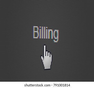 Close Up Hand Cursor and Web Site Account Billing on Computer LCD Display Pixel Background  - Vector Macro Image Digital Concept
