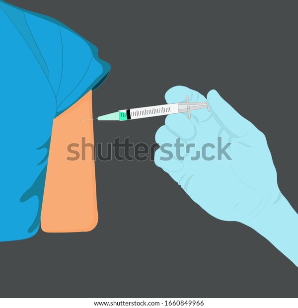 Close Hand Doctor Makes Injection Arm Stock Vector (Royalty Free