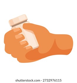 Close up of hand firmly grasping a small, white plastic bottle, emphasizing the secure grip