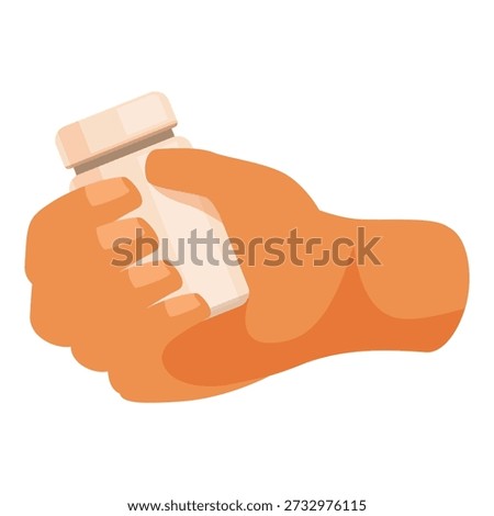 Close up of hand firmly grasping a small, white plastic bottle, emphasizing the secure grip