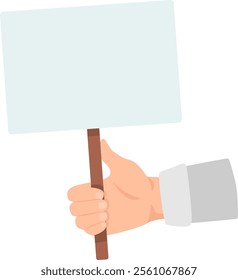 Close up of a hand firmly gripping a blank protest sign, poised for a powerful message advocating for change, social justice, or political expression against a clean white background