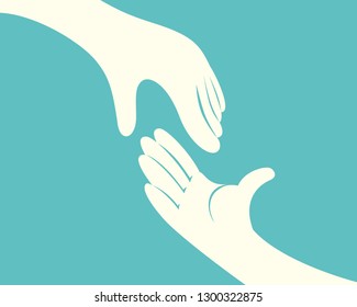 Close up of hand reaching another hand on green background vector illustration