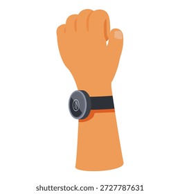 Primer plano de una mano usando un reloj inteligente haciendo un pago sin contacto, mostrando tecnología portátil para transacciones financieras