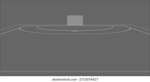 Close Up Dibujo técnico del área de la portería de balonmano con línea de penalti punteada