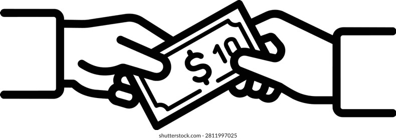 Close Up of Hands Exchanging Cash Banknotes, Concept of Payment, Transaction, or Money Handover Vector Illustration