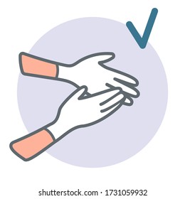  A close up hands with gloves. Showing right measure to prevent coronavirus spreading during quarantine time 2019nCoV virus protection.Stock vector cartoon illustrations isolated on white background.