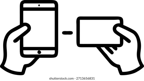 Primer plano de las manos sosteniendo dispositivos digitales juntos concepto como una foto macro de dos manos sosteniendo dispositivos digitales (un teléfono y una tableta) uno al lado del otro. El enfoque se centra en la conexión entre los dispositivos y la interacción compartida que simboliza la conexión personal moderna y la comunicación digital. en Photo Stock Concept, espacio de copia para publicidad o Anuncio con Photo Realistic como detalle de alta calidad --ar 7:2