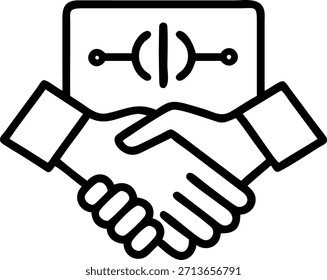 Close up of hands shaking over a digital contract glowing futuristic background with copy space concept as A macro shot of two professionals shaking hands over a digital contract displayed on a holographic screen. The glowing background emphasizes trust partnership and modern technology in business. in Photo Stock Concept , copy space for advertisement or banner with Photo Realistic as high Quality Detail --ar 7:2