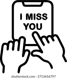 Close up of Hands Texting I Miss You on a Smartphone concept as A macro shot of hands holding a smartphone and typing I miss you into a messaging app. The image symbolizes emotional connection digital communication and personal bond offering space for text about relationships and closeness. in Photo Stock Concept , copy space for advertisement or banner with Photo Realistic as high Quality Detail --ar 7:2
