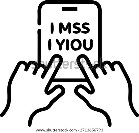 Close up of Hands Texting I Miss You on a Smartphone concept as A macro shot of hands holding a smartphone and typing I miss you into a messaging app. The image symbolizes emotional connection digital communication and personal bond offering space for text about relationships and closeness. in Photo Stock Concept , copy space for advertisement or banner with Photo Realistic as high Quality Detail --ar 7:2