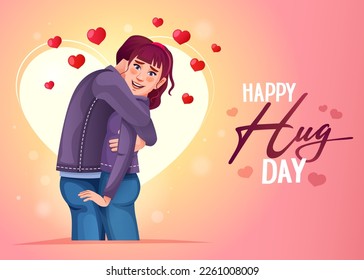 Close up happy, cheerful couple in love hugging each other celebrating hug day. Love tenderness and romantic feelings concept. Young loving smiling couple boy and girl standing hugging embracing.