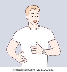 Close up happy running man isolated on background, Hand drawn style illustration vector.