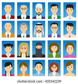 Close up Headshot People in flat style with blue gradient background