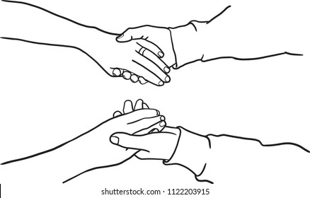 close up helping hands on white background.