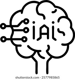 Close up of human brain model with embedded AI circuits concept as A detailed image focusing on a human brain model intertwined with glowing AI circuits representing artificial int