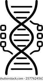 Close up of human DNA strand entwined with data streams concept as A macro image of a human DNA strand intertwined with flowing streams of binary data representing the merging of b