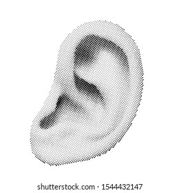 Close Up Human Ear. Vector Halftone Part Of Body