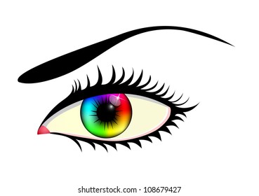 Close up of human eye with colorful iris isolated on white