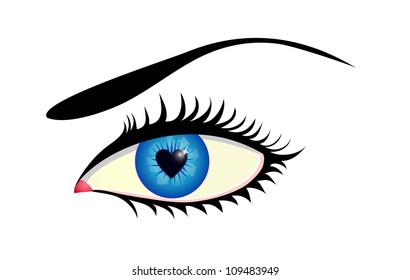 Close up of human eye with heart shaped iris