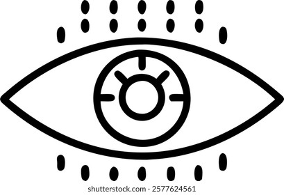 Close up of human eye reflecting binary code concept as A macro image capturing a human eye with reflections of binary code streaming across the iris. This represents the integrati