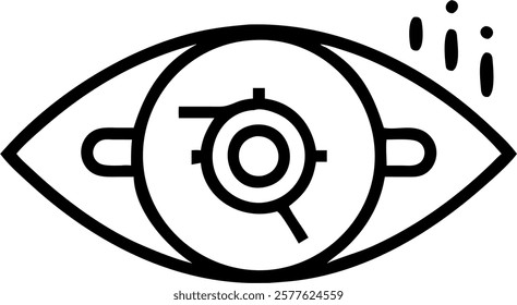 Close up of human eye with robotic interface overlay concept as A macro shot capturing a human eye with a transparent robotic interface overlay symbolizing enhanced perception thro