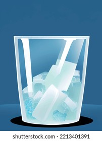 close up ice cubes in glass