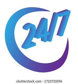 A close up icon 24 hours service 3d sign. For your smartphone, Internet, decor, printed matter, application.For web design, banners and presentations. Vector illustration isolated on white background.