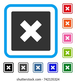 Close icon. Flat gray pictogram symbol inside a light blue rounded square. Black, gray, green, blue, red, orange color variants of Close vector. Designed for web and software UI.